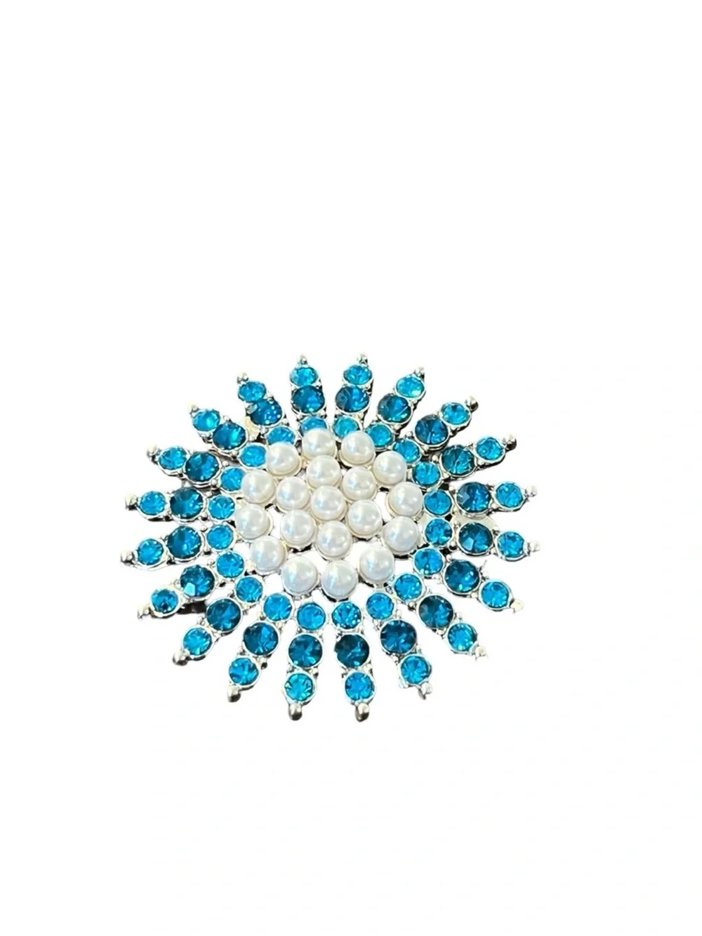 Blue Crystal and Pearl Sunburst Brooch - Elegant Hair Accent FINAL PRICE DROP